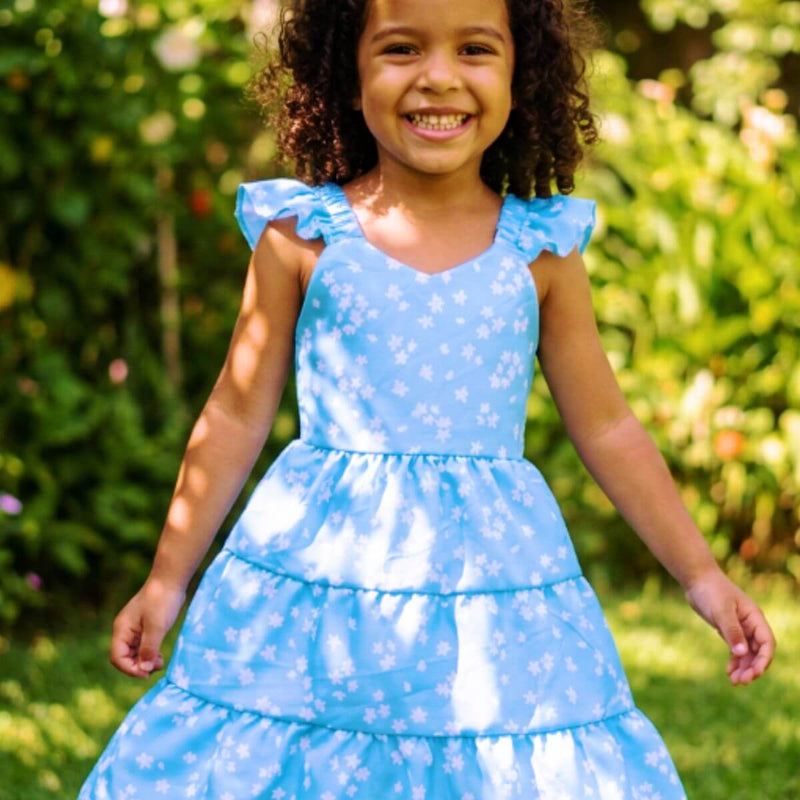 Vestido infantil feminino com babadinho Crepinho Floral– 2 a 10 Anos