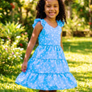 Vestido infantil feminino com babadinho Crepinho Floral– 2 a 10 Anos