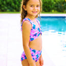 Calcinha de biquíni infantil rosa estampada com elástico confortável na cintura e pernas