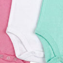 Conjunto econômico de bodies infantis manga curta rosa, branco e verde." 6. "Roupa de bebê kit 3 peças básico para o dia a dia.