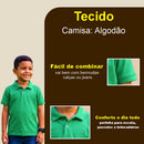 Menino usando camisa polo infantil na cor verde