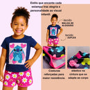 Short tactel estampado para meninas com viés e laço na cintura