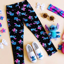 calça legging infantil menina na cor preta com estampa rosa e azul