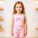 conjunto infantil menina de laço na cor rosa com correntinha dourada