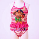 Maiô infantil multicolorido com tons de rosaa,vermelho e bege