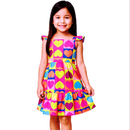 Detalhe da amarração no ombro que permite ajustar o comprimento do vestido